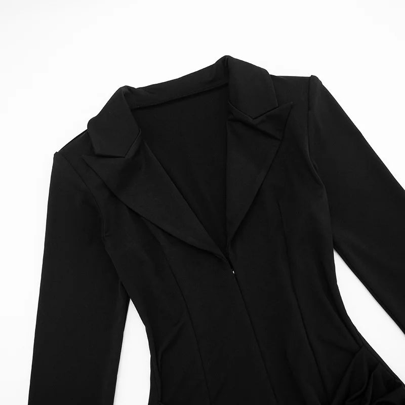 NOELLE - שמלת מיני V עמוק קפלים שרוול ארוך מותן גבוה