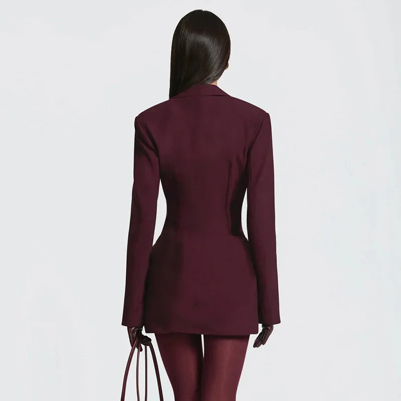 NOELLE - שמלת מיני V עמוק קפלים שרוול ארוך מותן גבוה