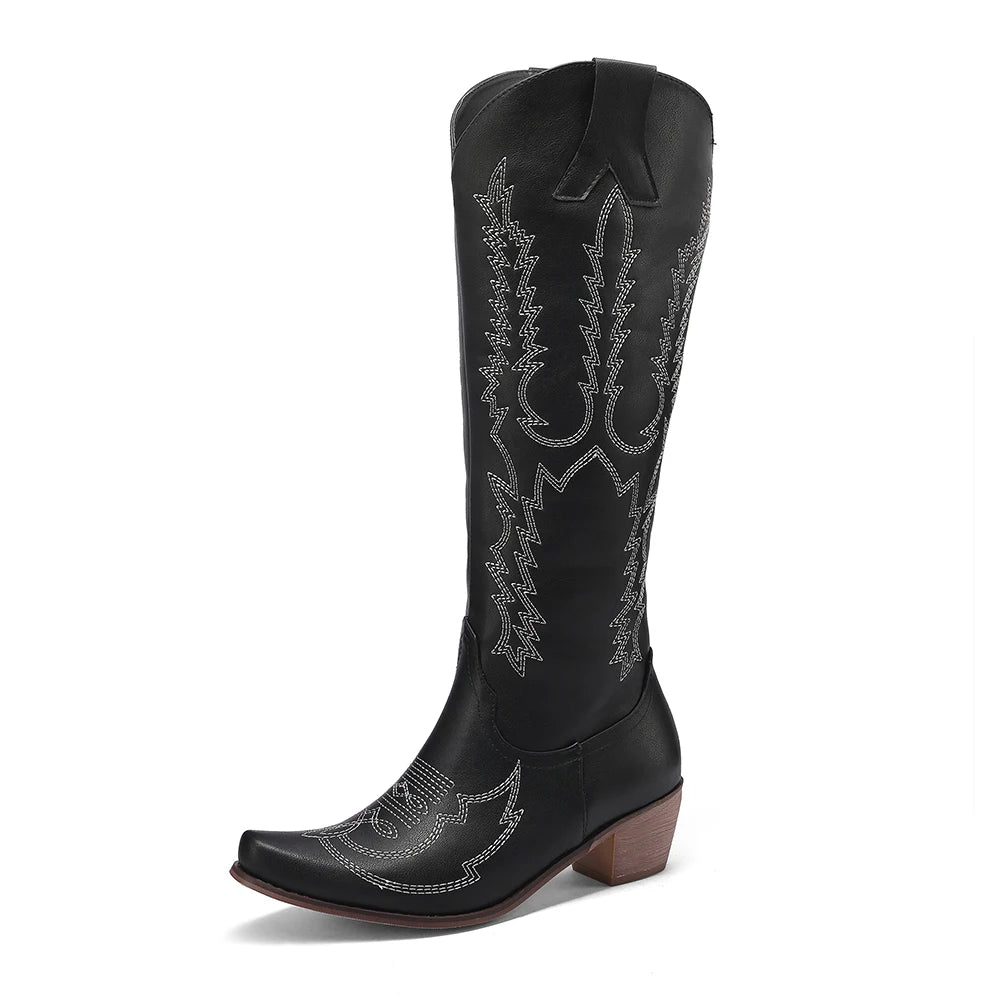 TOKYO - מגפי ברך קאובוי רקמה בוהן מחודדת