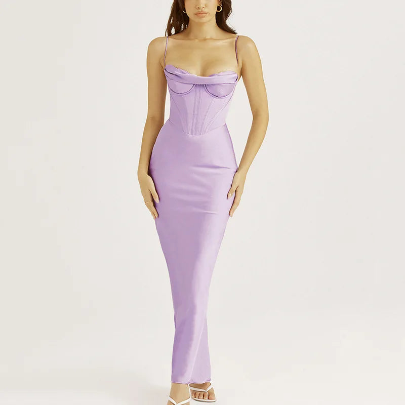 VIOLETTA – שמלת מקסי סאטן עם גב פתוח