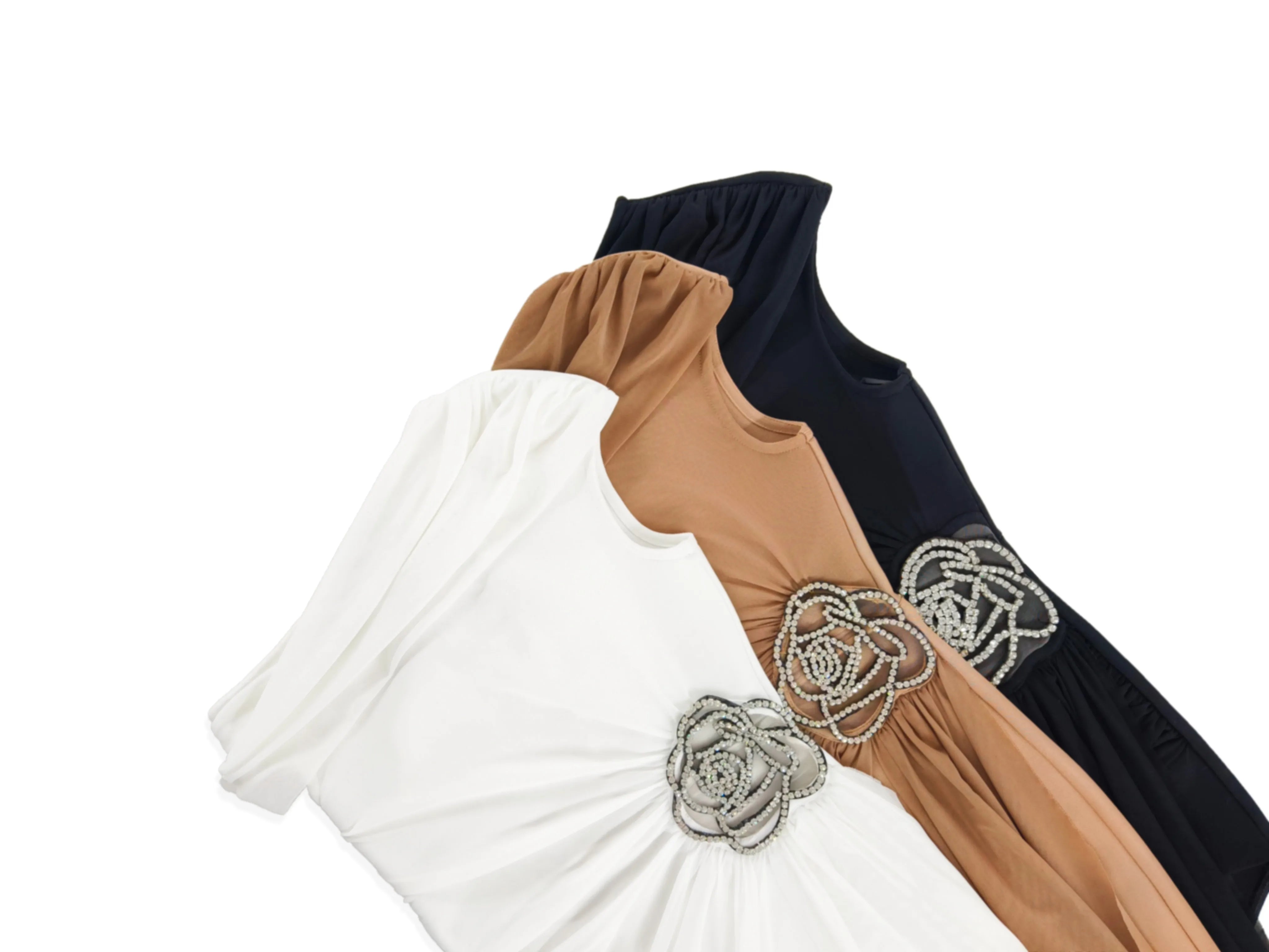 VEGA - שמלת בנדג' מיני כתף אחת פרח יהלום