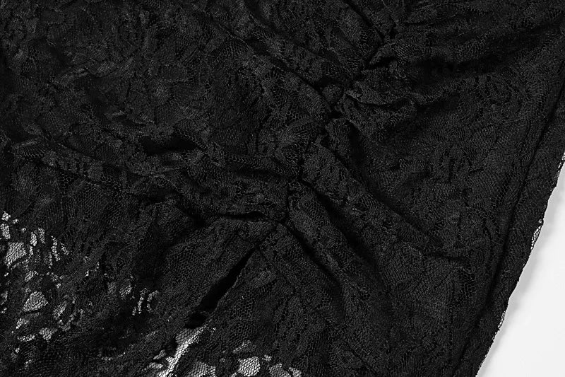 LAKE - שמלת מידי תחרה שקופה כתפיות שסע