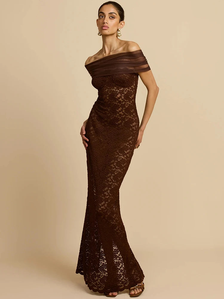 KEIRA - שמלת ערב מקסי אוף שולדר עם תחרה