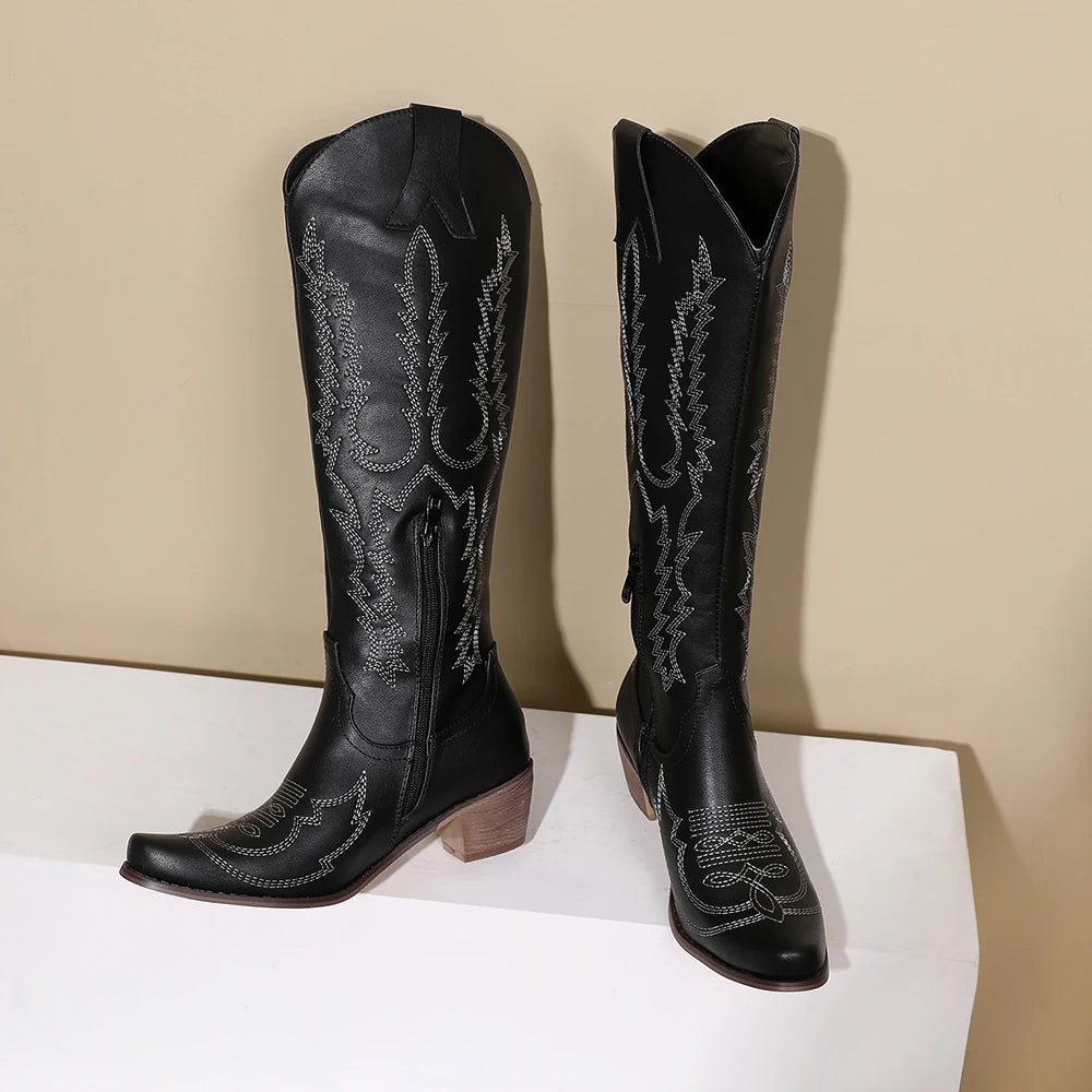 TOKYO - מגפי ברך קאובוי רקמה בוהן מחודדת