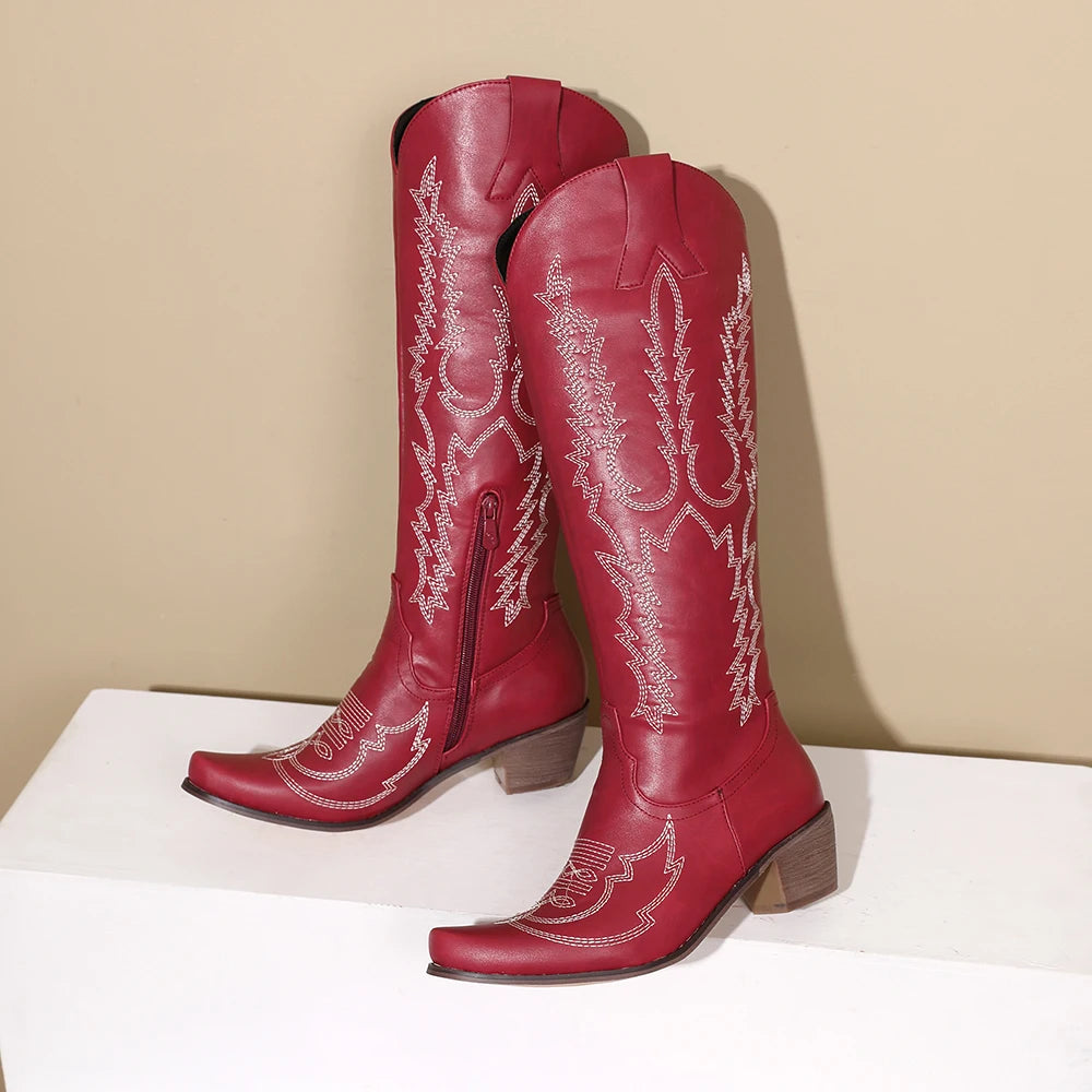 TOKYO - מגפי ברך קאובוי רקמה בוהן מחודדת