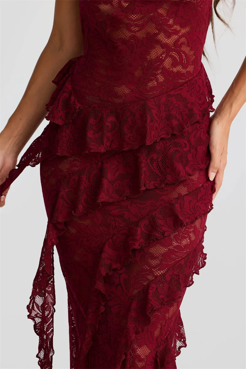 BLISS - שמלת תחרה מקסי רצועות