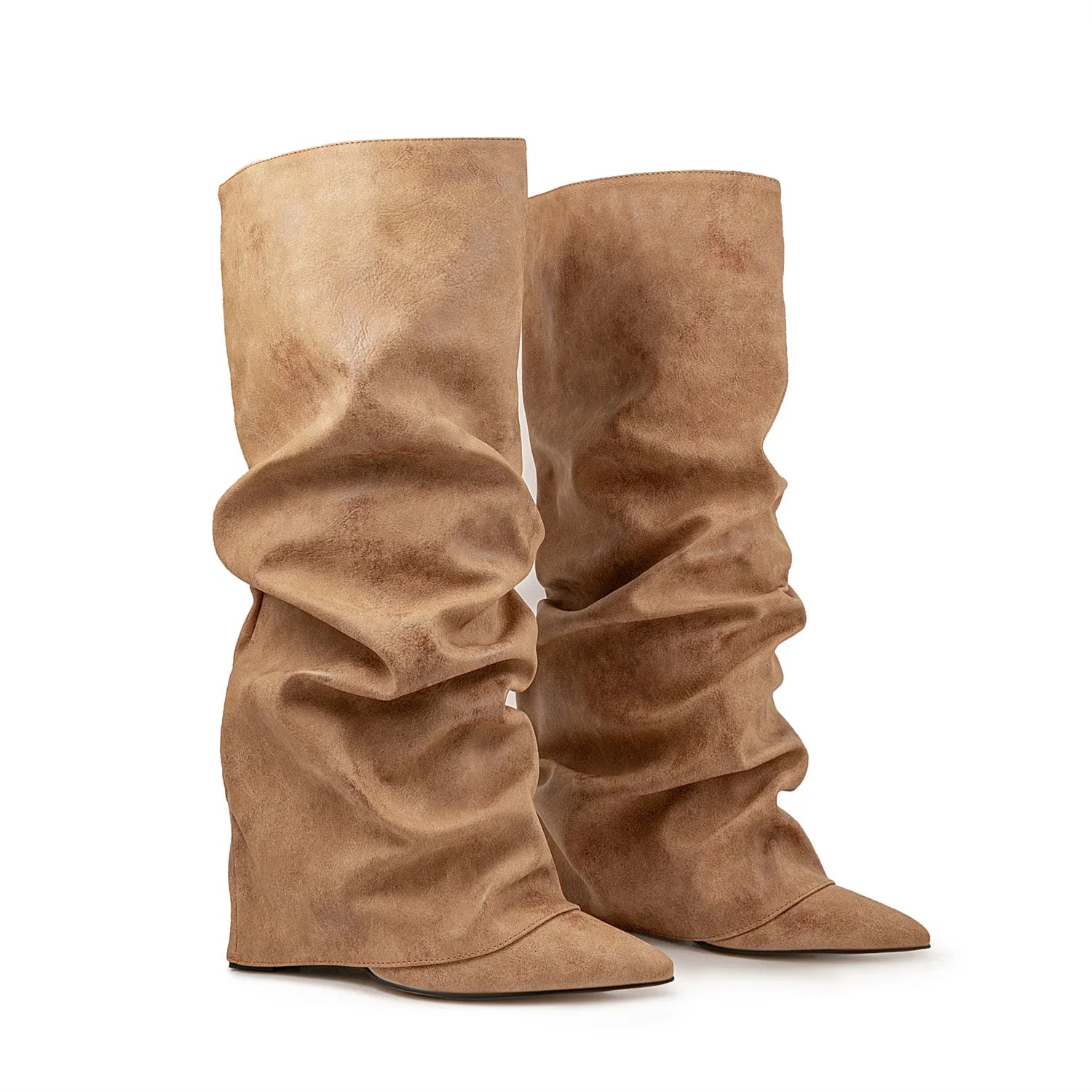 GRACE - מגפי ברך ווג' מקופלים בוהן מחודדת