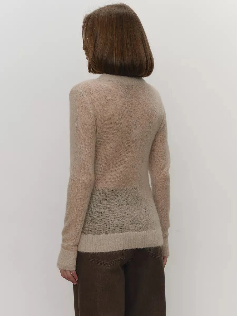 CLEO - סוודר סרוג דק עם צווארון עגול