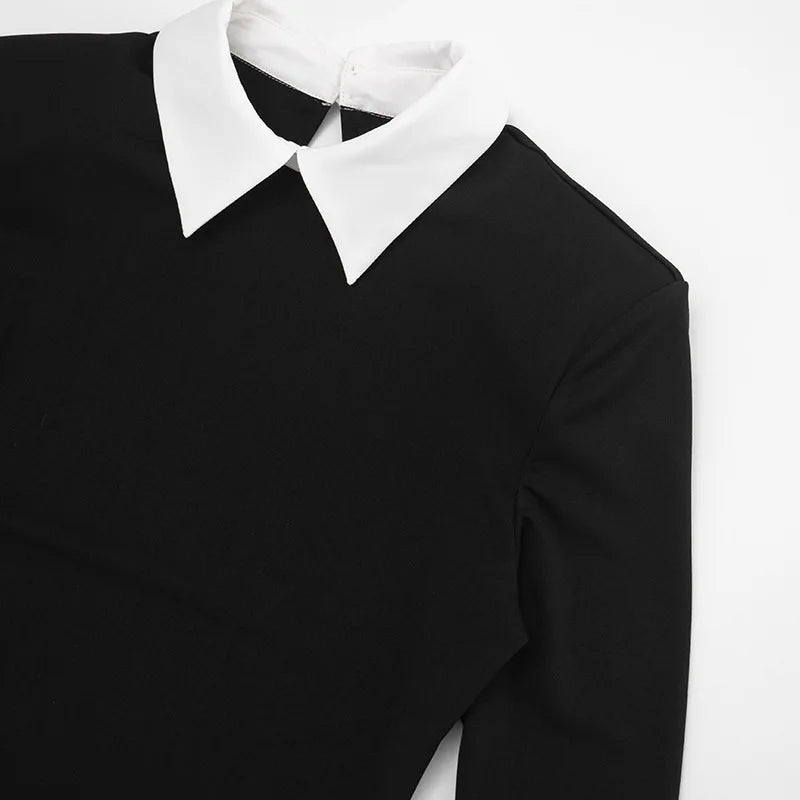 GAIA - שמלת מיני צווארון פולו שרוול ארוך פאצ'ים