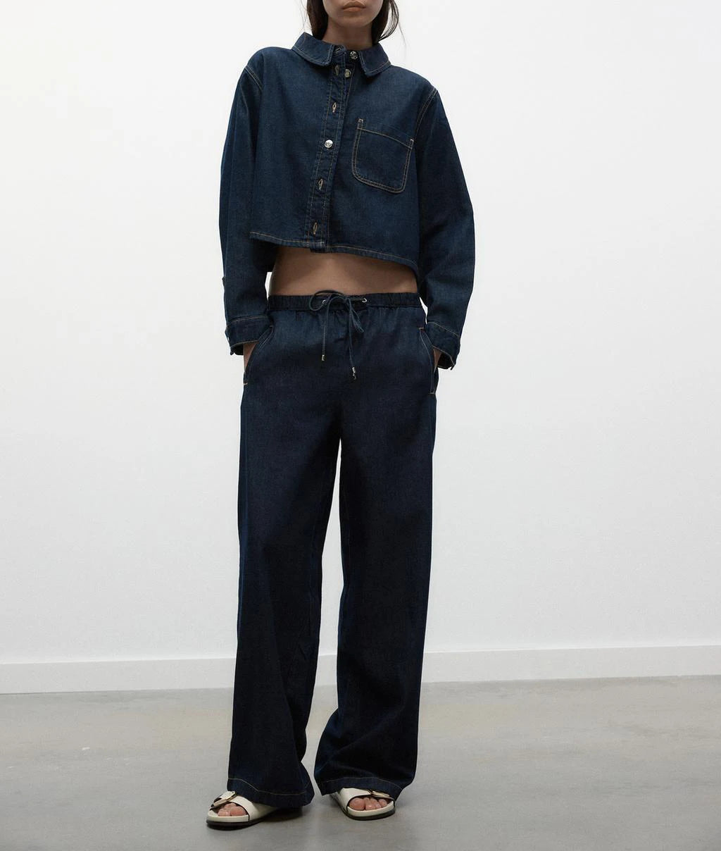 IVORY - סט ג'ינס ג'קט ומכנסיים רחבים