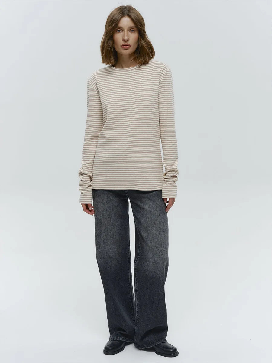 ECHO - חולצת כותנה עם פסים וצווארון עגול