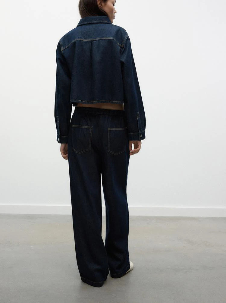 IVORY - סט ג'ינס ג'קט ומכנסיים רחבים