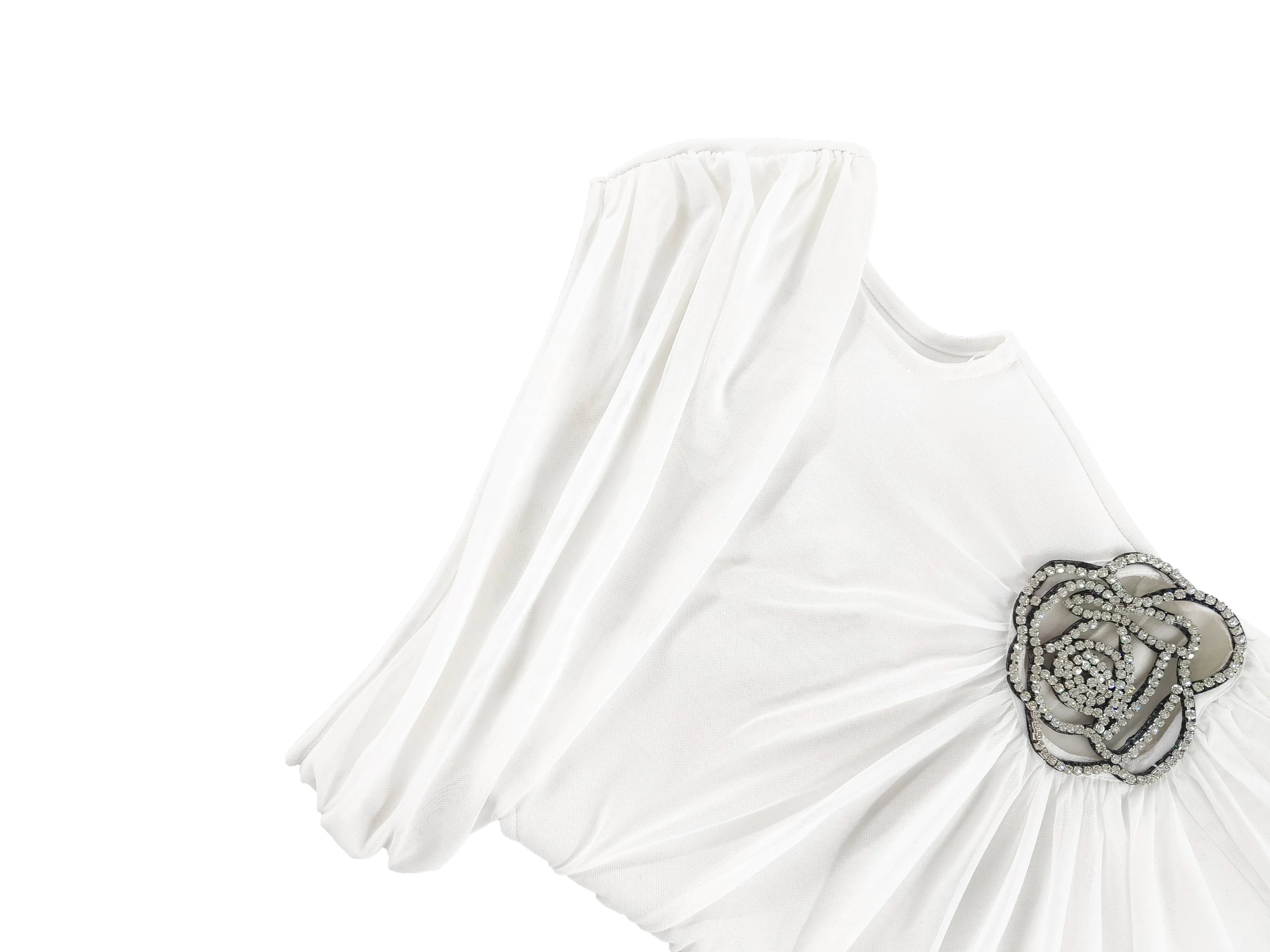 VEGA - שמלת בנדג' מיני כתף אחת פרח יהלום