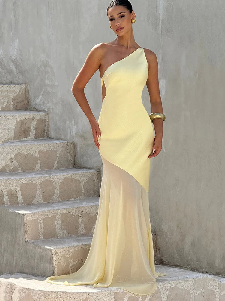 OLIVE - שמלת סאטן מקסי כתף אחת