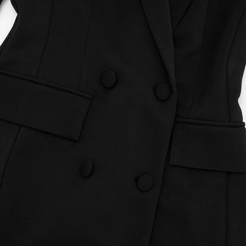 POPPY - שמלת בלייזר מיני V עמוק מותן גבוה שרוול ארוך