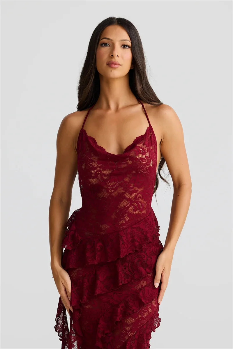 BLISS - שמלת תחרה מקסי רצועות