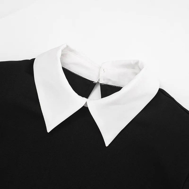 GAIA - שמלת מיני צווארון פולו שרוול ארוך פאצ'ים