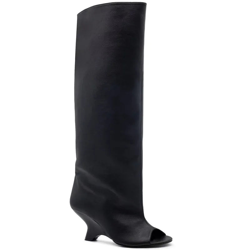 POPPY - מגפי פיפ-טו עד הברך עקב מיוחד