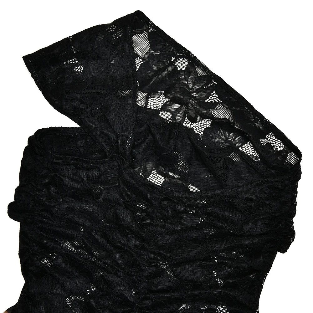 HAZE - שמלת מקסי כתף אחת תחרה ונמר