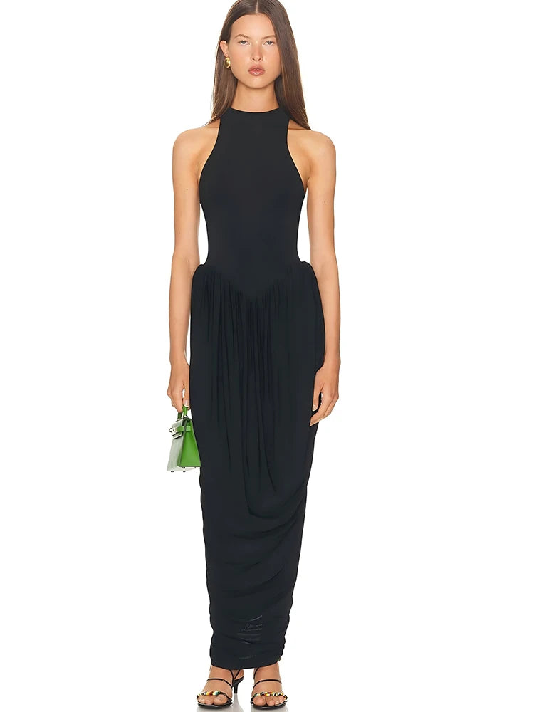 MADRID - שמלת מקסי דרייפ ללא שרוולים מותן גבוה